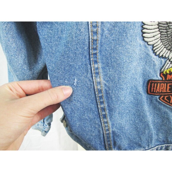 VTG 80s Harley-Davidson Motorcycles Women M 12-14 Eagle Embroidered Denim Jacket - Picture 6 of 10